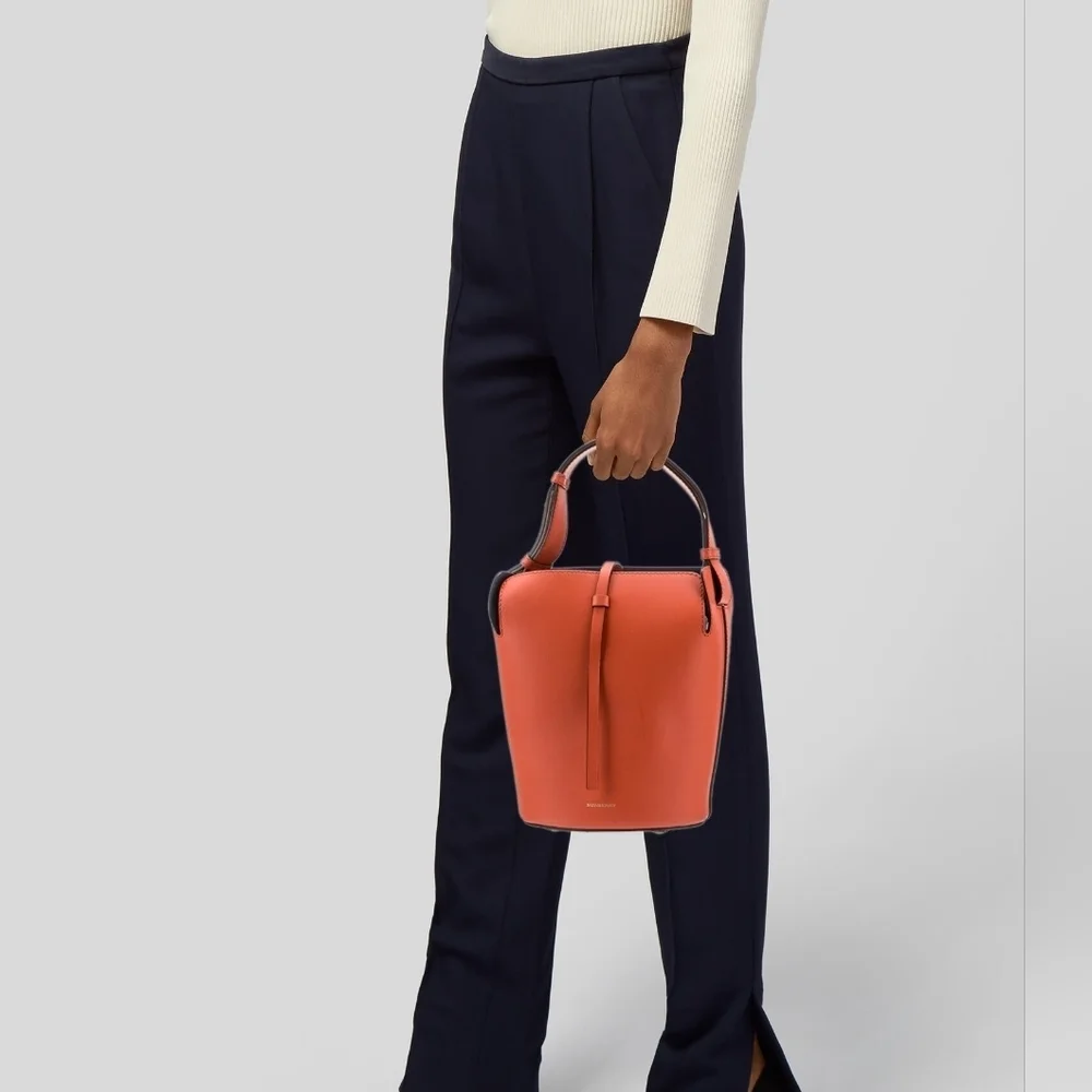 NWT Authentic Burberry Handbag Supple Calfskin Bucket Clementine - Picture 15 of 16